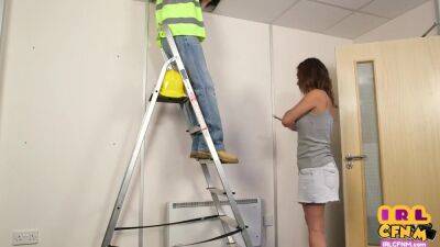 CFNM 21yo slut in heels sucking repairman on the ladder - hotmovs.com